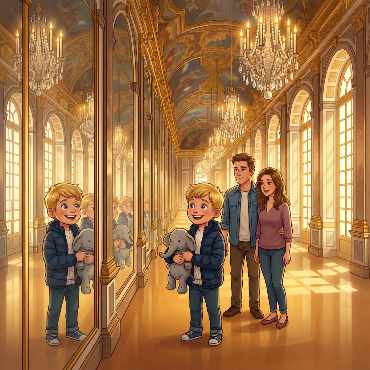 Felipe and Macio at the Palace of Versailles - children's book illustration of Paris ages 6-12