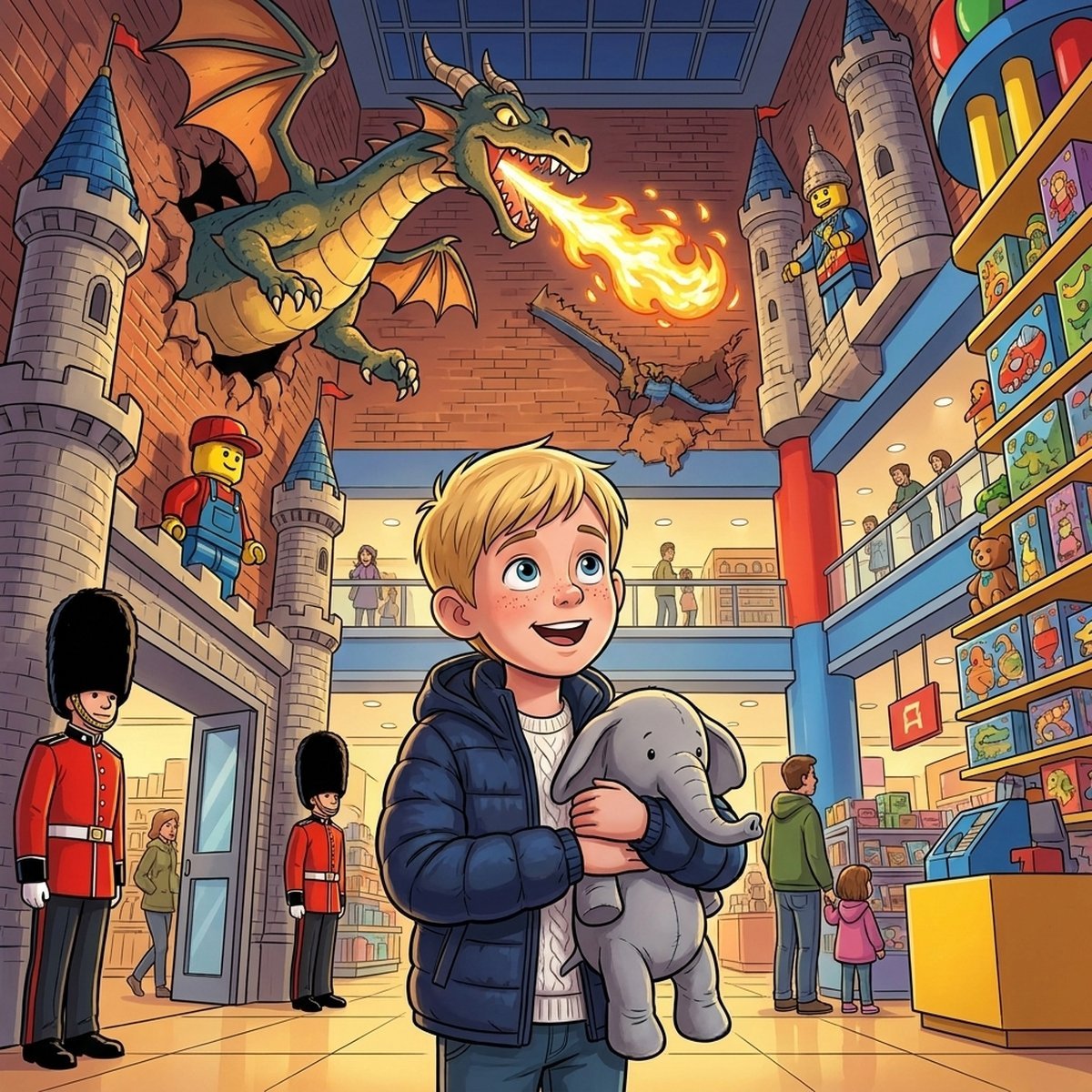 Felipe and Macio watching the King's Guard at Buckingham Palace - children's book illustration of London ages 6-12